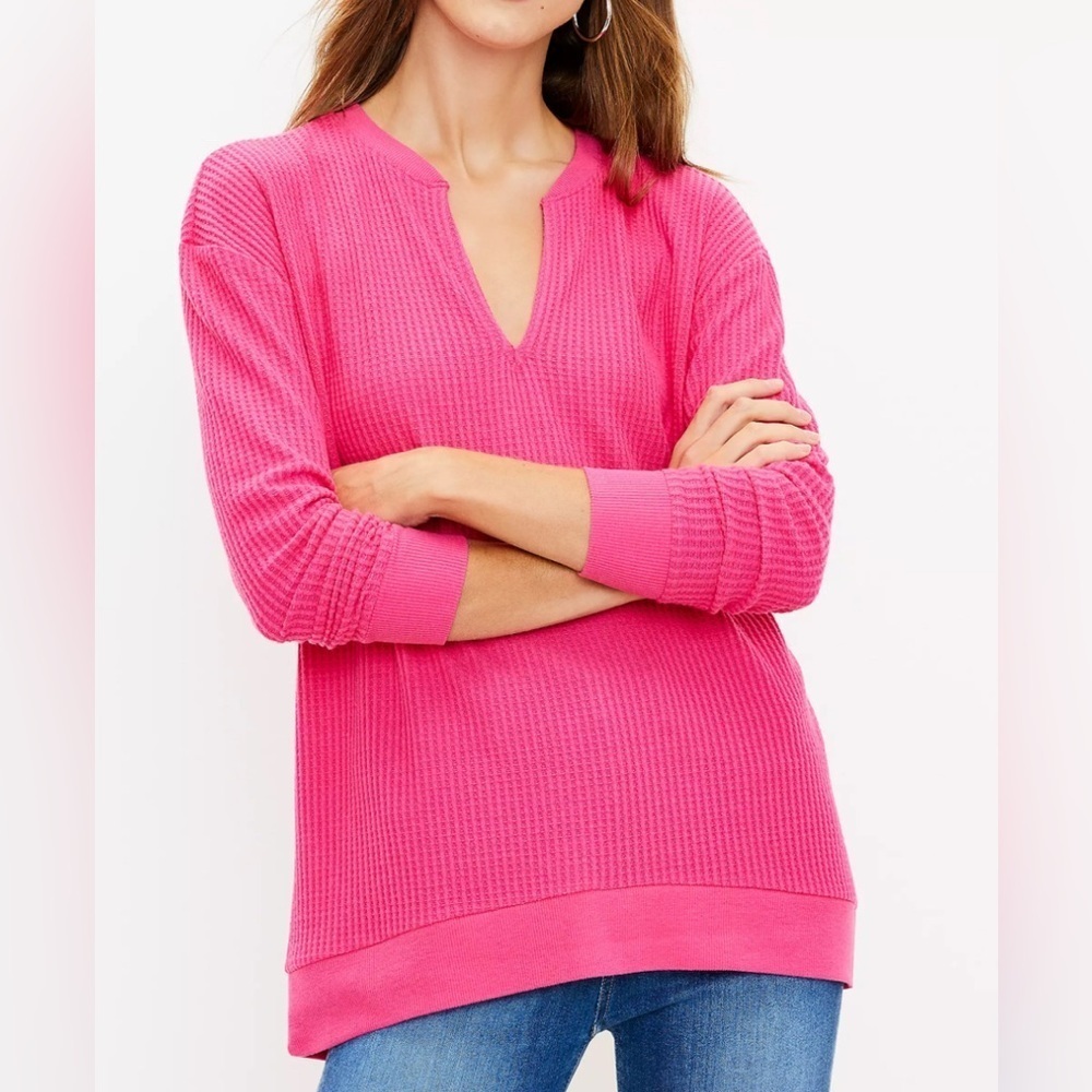 Loft split neck waffle tunic top, XS
